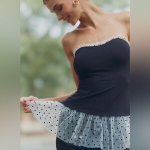 NEW Maeve by Anthropologie M Strapless Pleated Peplum New Years Top Black NWT